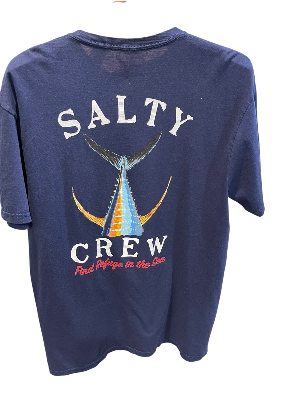 Salty Crew Graphic Design Short Sleeve Tee Shirt Men’s SZ L Navy Blue